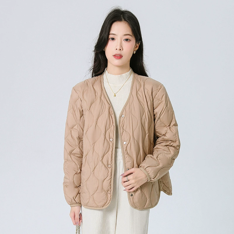 2024 новый ромбовидный V-образный воротник легкий пуховик для женщин внутри и снаружи, чтобы носить внутренний вкладыш повседневная тенденция теплая куртка