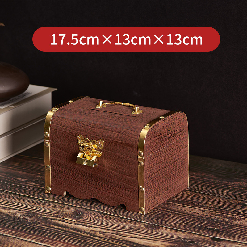 Alcancía de madera maciza para niños con cerradura, solo depósitos, sin retiradas, caja de ahorros de madera, gran capacidad, cofre del tesoro de moda en TikTok, transfronterizo.