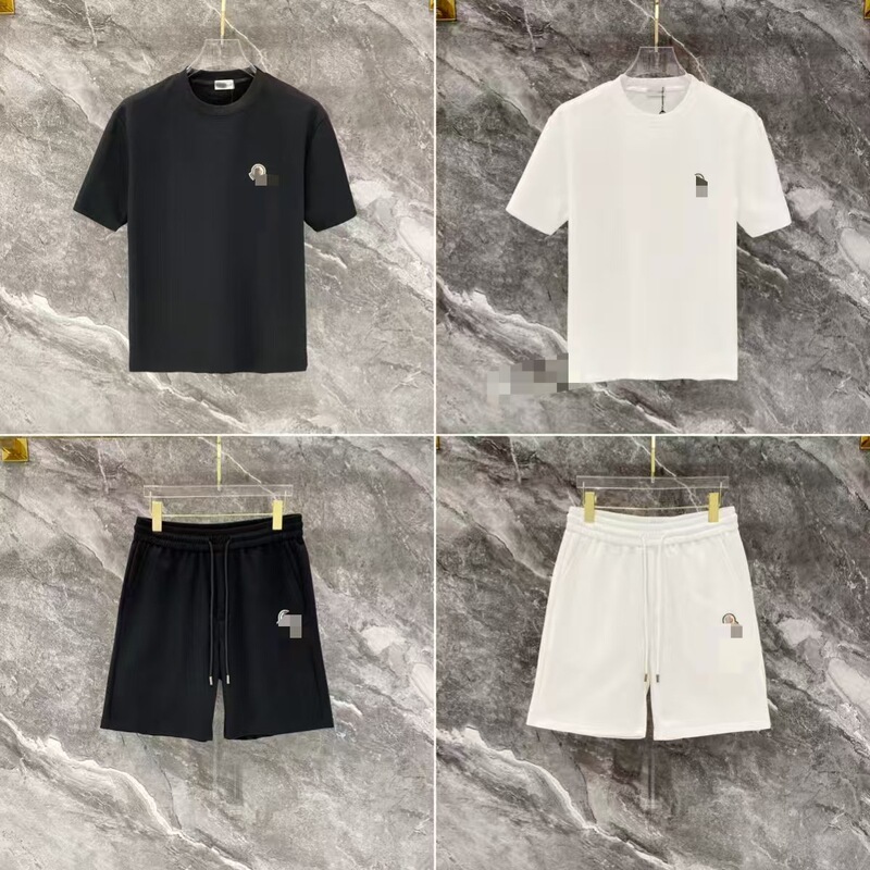 Mengjia Pure Cotton Men's Short-Sleeved Summer White Round-Neck T-Shirt Casual Breathable m Brand Polo Shirt Shorts Set Cross-Border