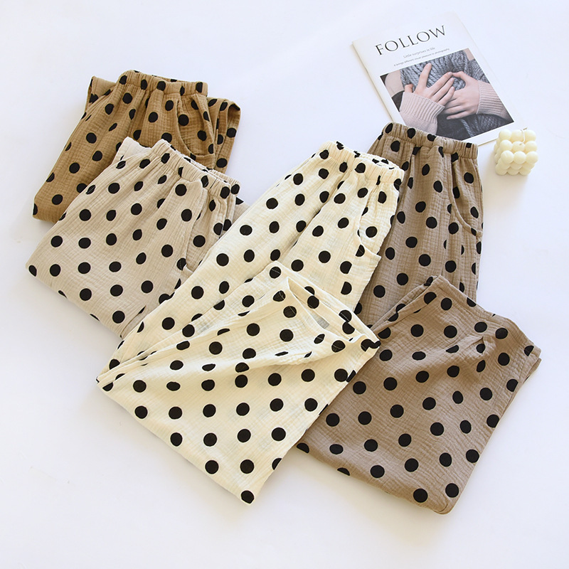 Pocket Pure Cotton Gauze Pajama Pants Women's Spring Autumn and Summer Cotton Thin Loose Trousers Home Pants for Outer Wear