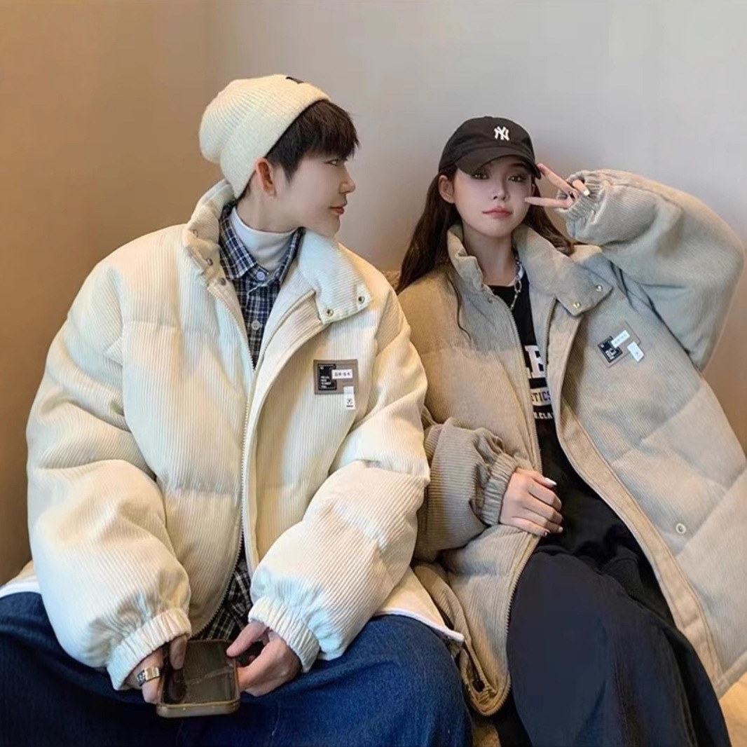 미국 커플 틈새 다운 재킷 남자의 느슨한 두꺼운 따뜻한 코튼 재킷 겨울 패션 브랜드 빵 세트