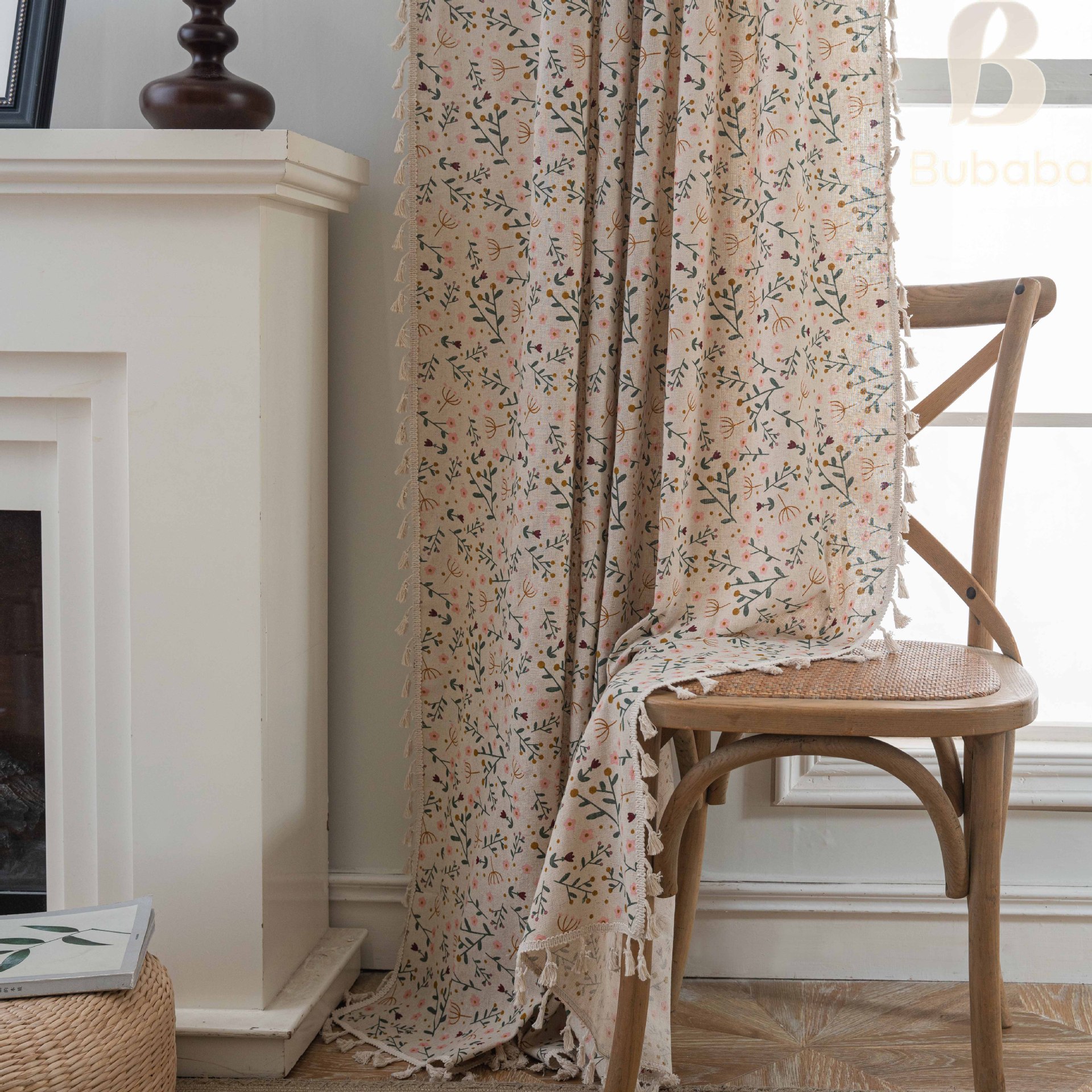 Flying Cat Printed Kitchen Curtains American Style Tassel Drapes_voghion.com