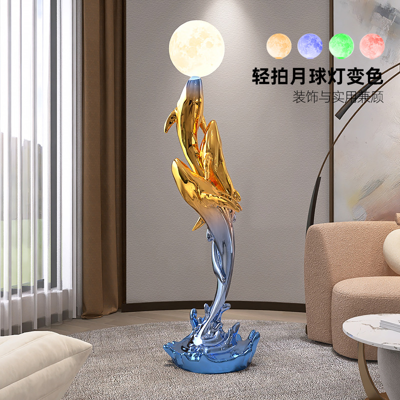 Art de escultura de ballenas de lujo ligero gran lámpara de piso artesanía decoración para el hogar decoración sala de estar TV gabinete junto al sofá