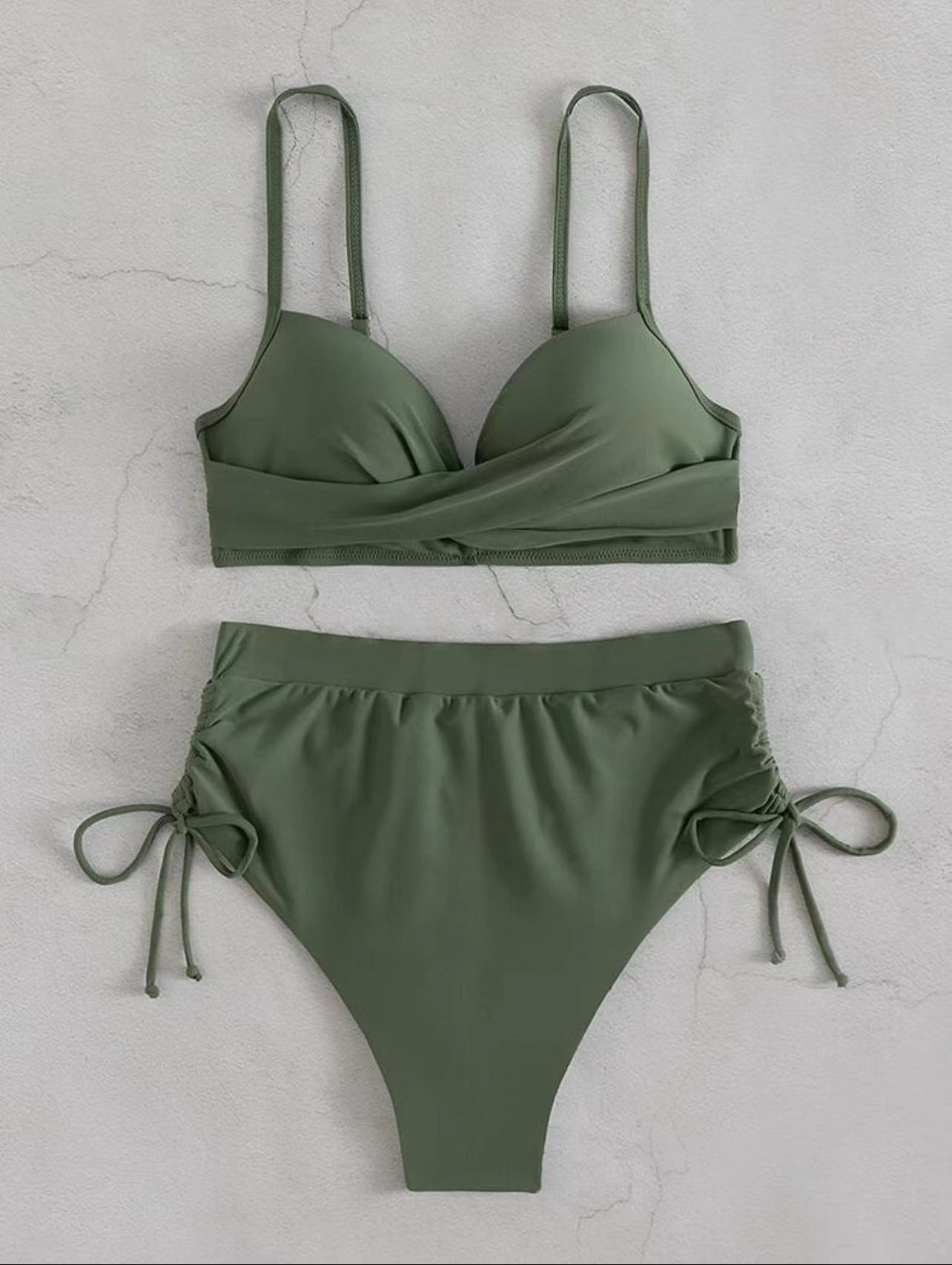 Demi Cup Bra Cup Women's Gender Women's Solid Color 2 Pieces Set Bikinis Swimwear
