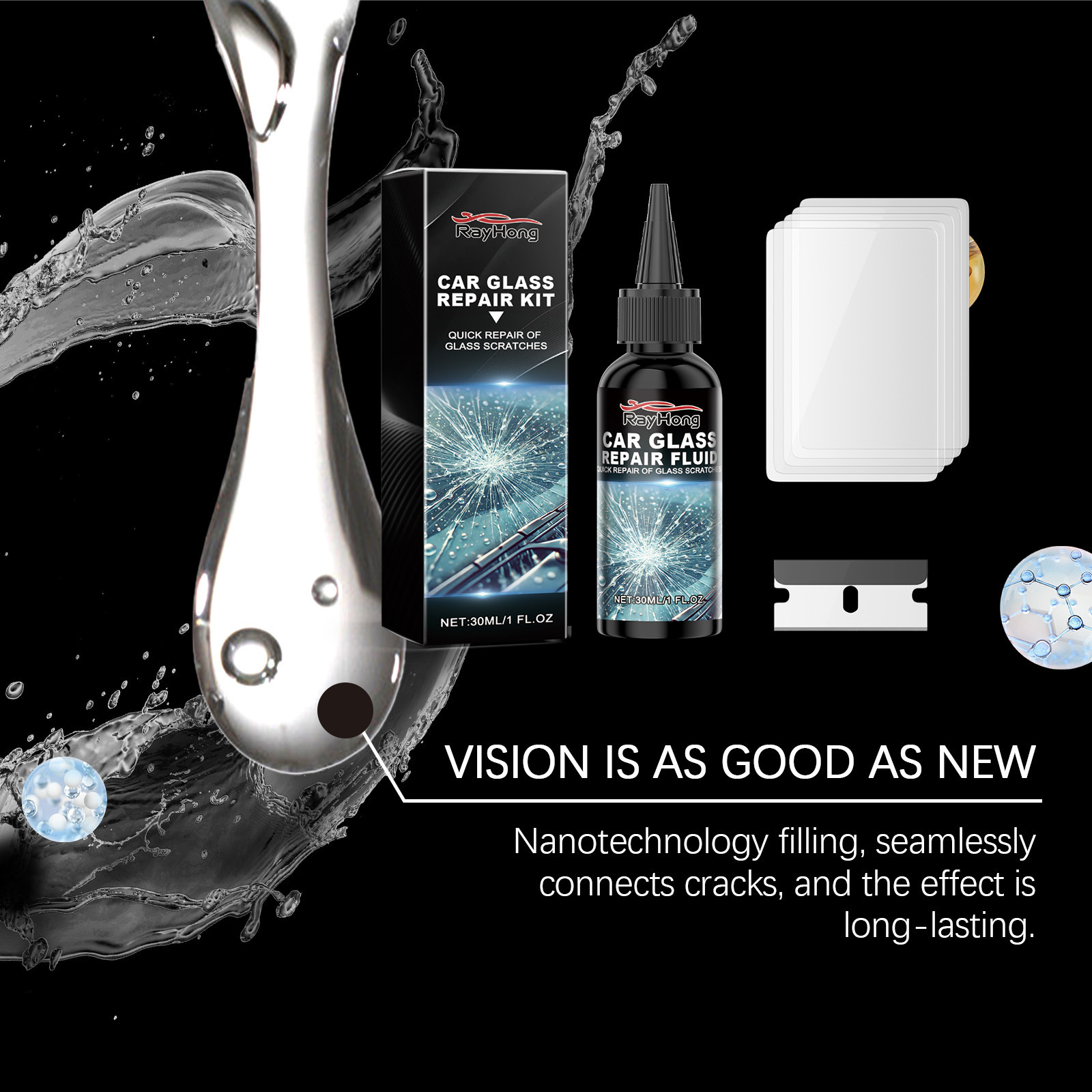 Rayhong Car Repair Kit Windshield Window Crack Care Solution to Improve Vision Clarity Tool