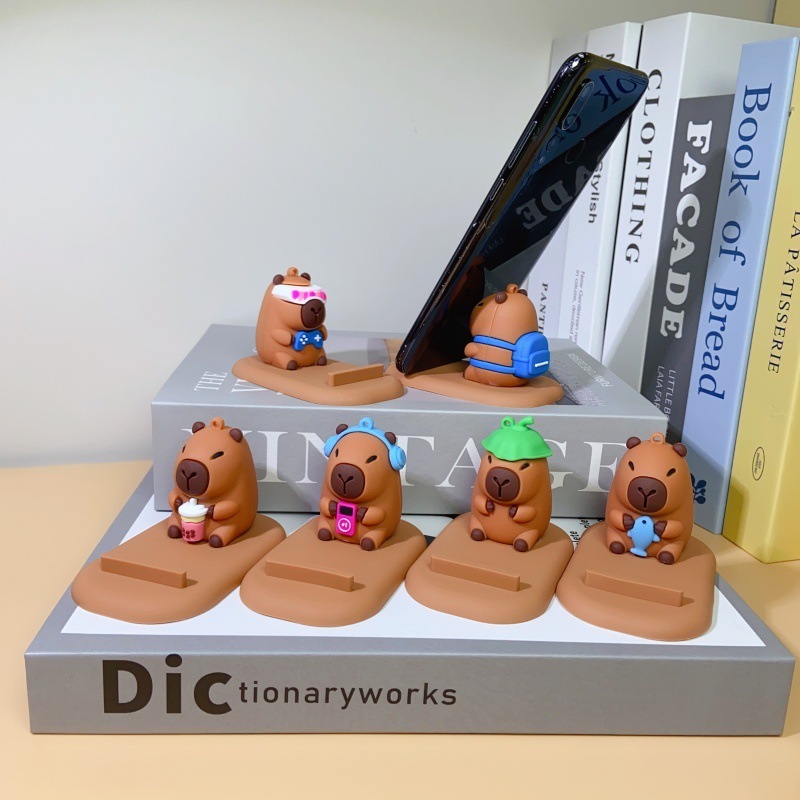 国境を越えてかわいいカピバラカ通公仔怠け者スタンドデスクトップ携帯電話スタンドクリエイティブ置物プレゼント|undefined