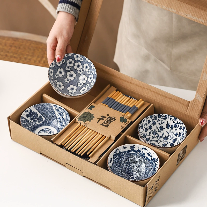 Japanese blue and white ceramic retro tableware, gift box, set, Birthday gift