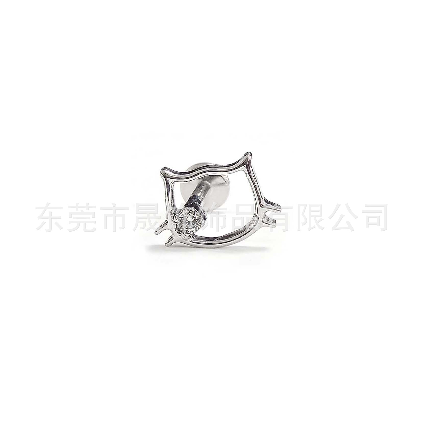 F136 Titanium Alloy 可爱Kitty猫 Openwork 0.9牙 Studded Cubic Zirconia Ear Stud G23 Titanium Labret Stud Piercing Jewelry