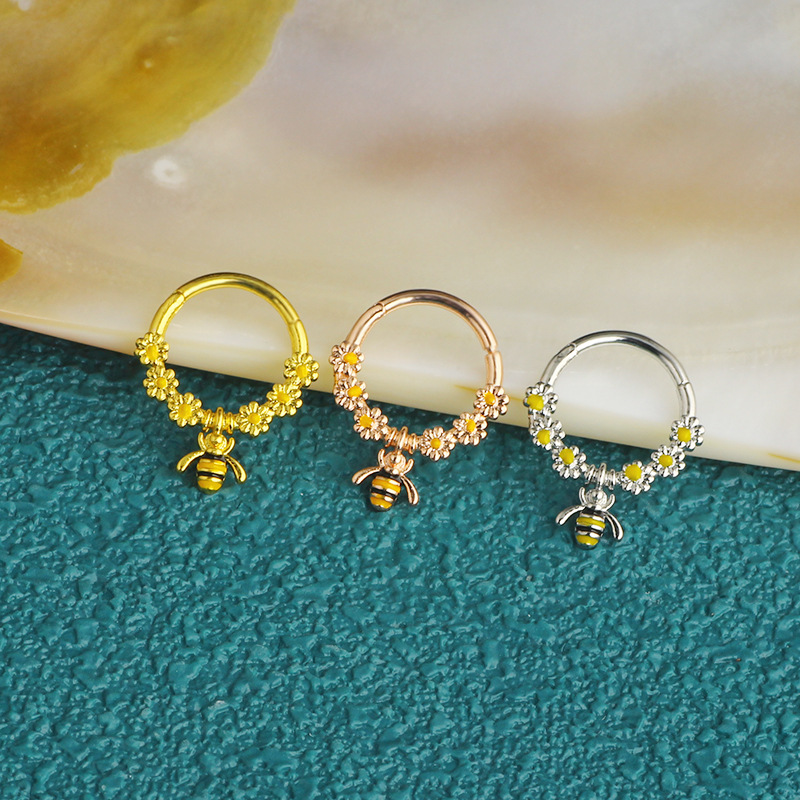 Rose Gold Star Flower Bee Pendant Nose Ring / Septum Clicker Surgical Steel Nose Piercing Jewelry Wholesale detail image 8