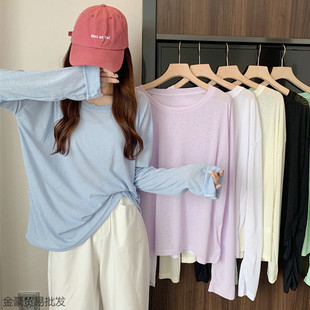 Plus Size Ice Silk Sun Protection Women's Spring and Summer Thin Long-Sleeved T-Shirt 2024 New Outer Blouse Lazy Style Loose Top