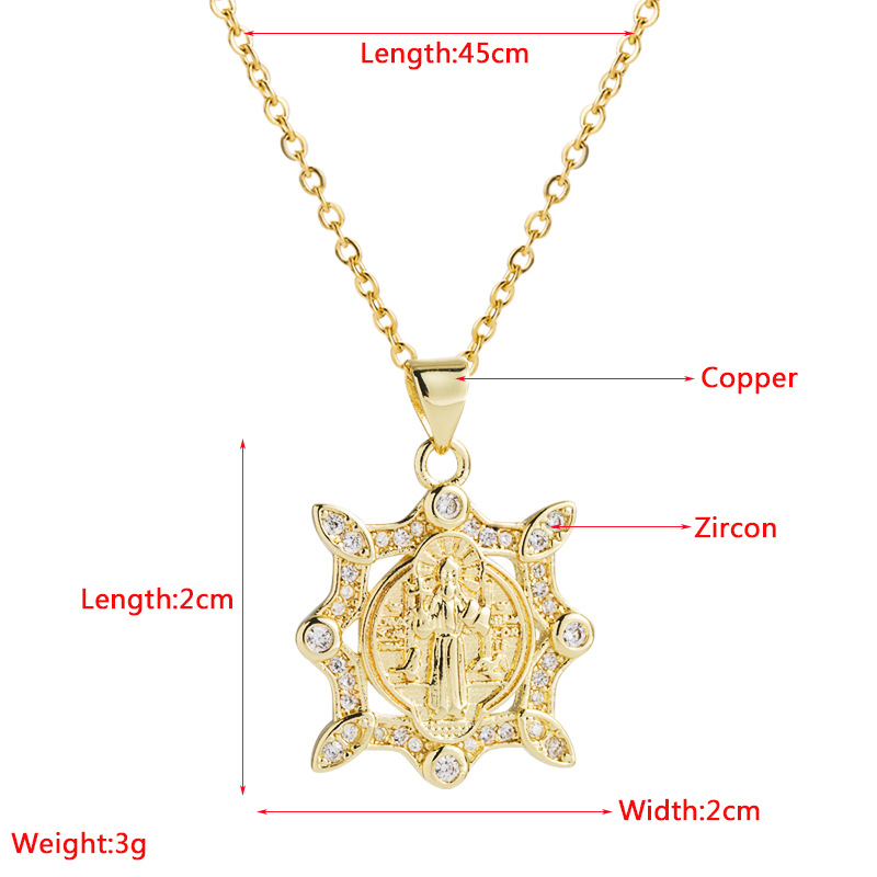 Fashion Copper Plated Real Gold Micro Inlaid Zircon Virgin Mary Faith Pendant Necklace Accessories