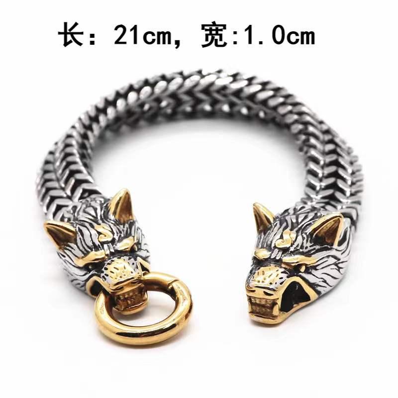 Herren Armband Drachen Wolf Kopf Design Gothic Wikinger Schmuck_voghion.com