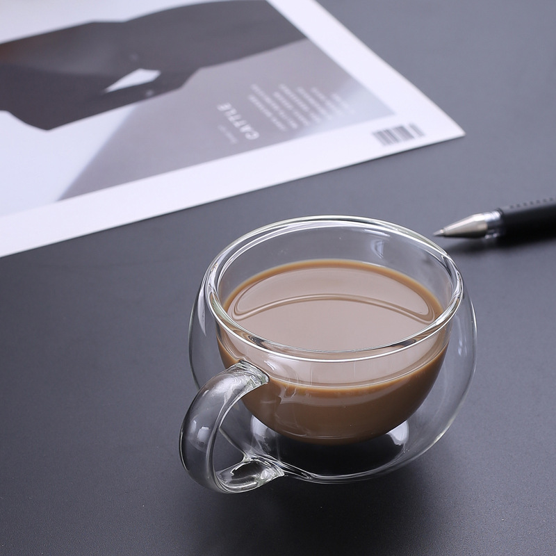 Con hombres y mujeres Oficina transparente taza de agua de vidrio taza de jugo de café creativo doble taza de leche de vidrio