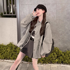 韩系高级感抽绳立领风衣外套女秋冬季2025新款小个子夹克短款上衣