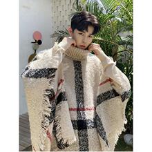 R 47505 Plaid Batwing Knit Shawl �����������������羳