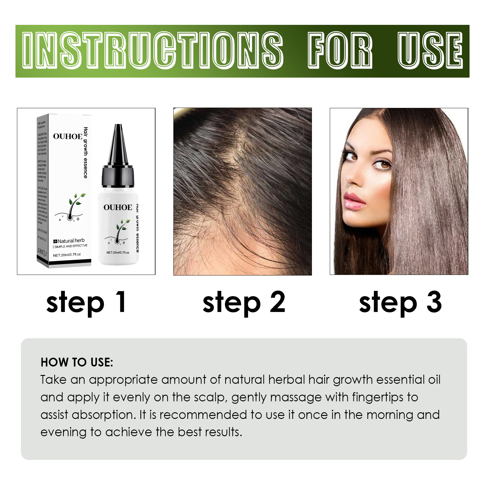 OUHOE Growth Kräuteressenz Feuchtigkeitsspendende, straffende, dichte Haarpflege_voghion.com