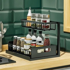 キッチンシンク下収納ラック家庭用引き出し式調味料ラックカウンタートップ二層キャビネット収納ラック