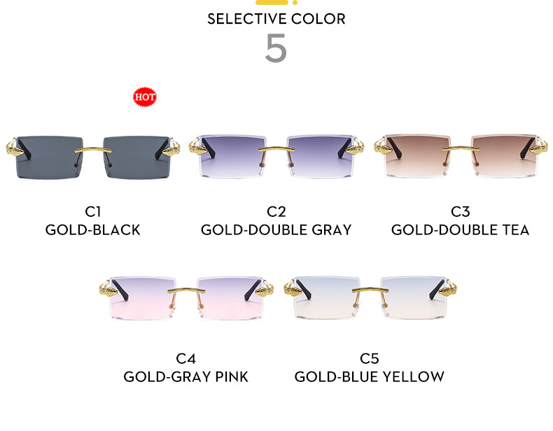 Classic square frameless snake head decorative for men and women, new sunglasses_voghion.com