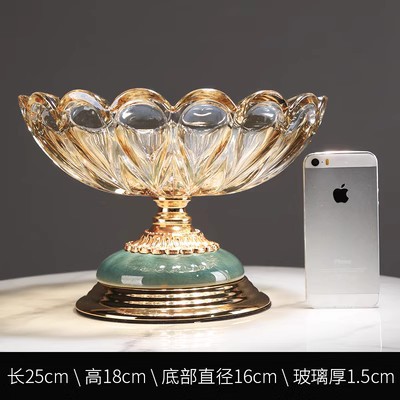 Plato de caramelo de vidrio de cristal para el hogar de la sala de estar Plato de vidrio de cristal de lujo ligero Plato de fruta de alta gama pastoral de estilo europeo de estilo chino