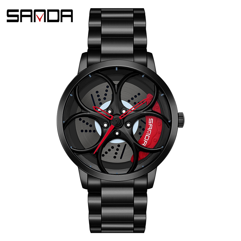 Sanda New Style Cool Men's Quartz Watch Wheel Series Dial Casual 1070 Steel Band Men's Watch