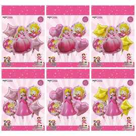 新款马力欧公主桃子公主五件套铝膜气球女孩生日派对装饰卡通气球