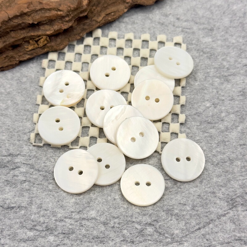 Natural Shell Buttons for Shirts, Round Two-Hole White Buttons, Freshwater River Shell Buttons for Shirts and Knitwear
