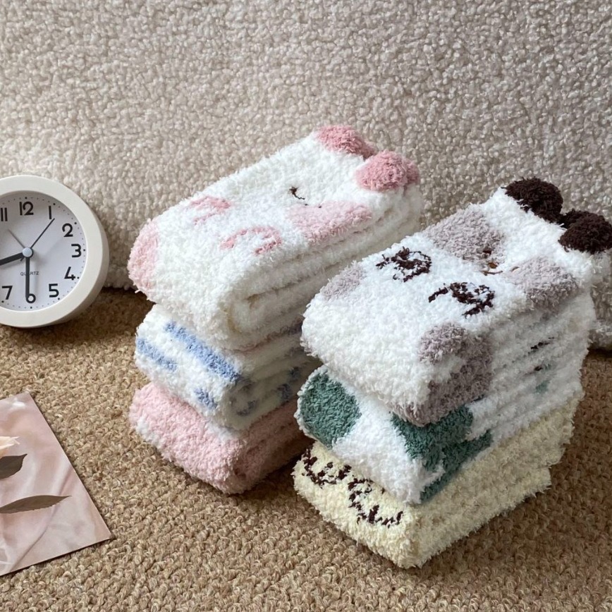 Calcetines de Piso de Felpa Media Caña de Poliéster Cálidos y Absorbentes para Casa image 4