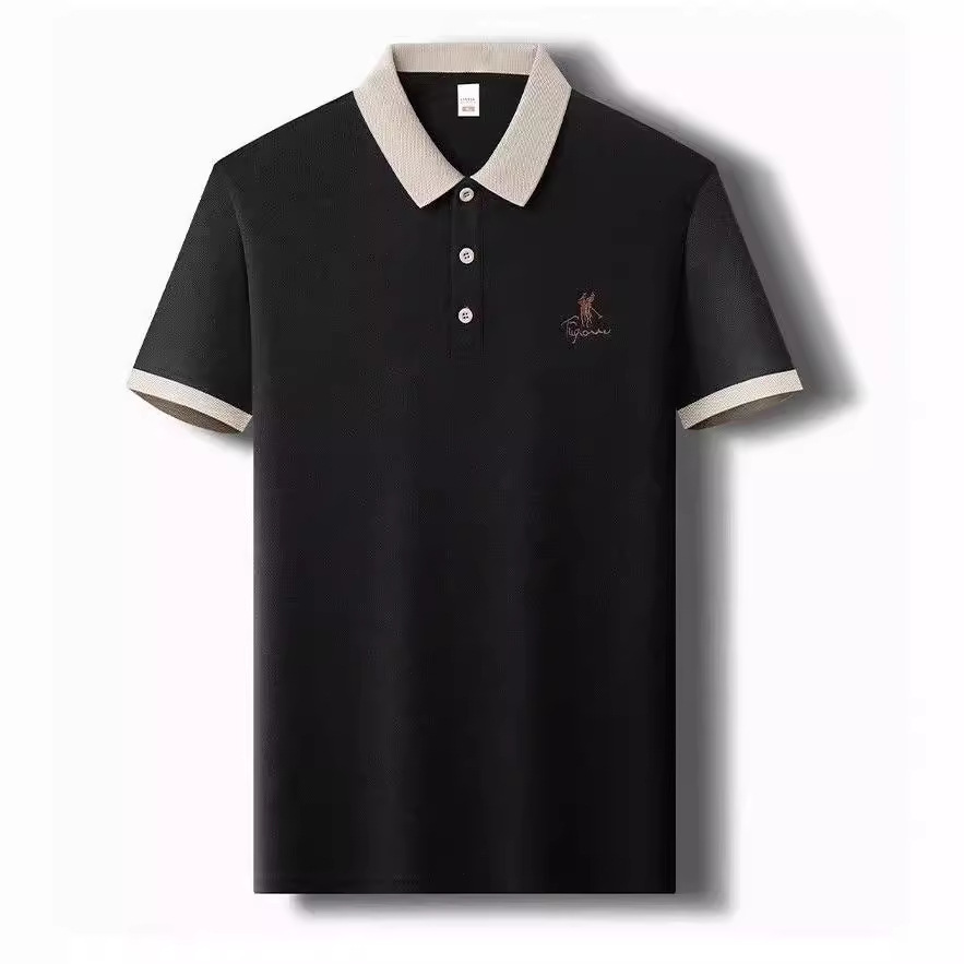 新款批发刺绣免烫polo衫男士短袖上衣高品质翻领中青年装爆款外贸