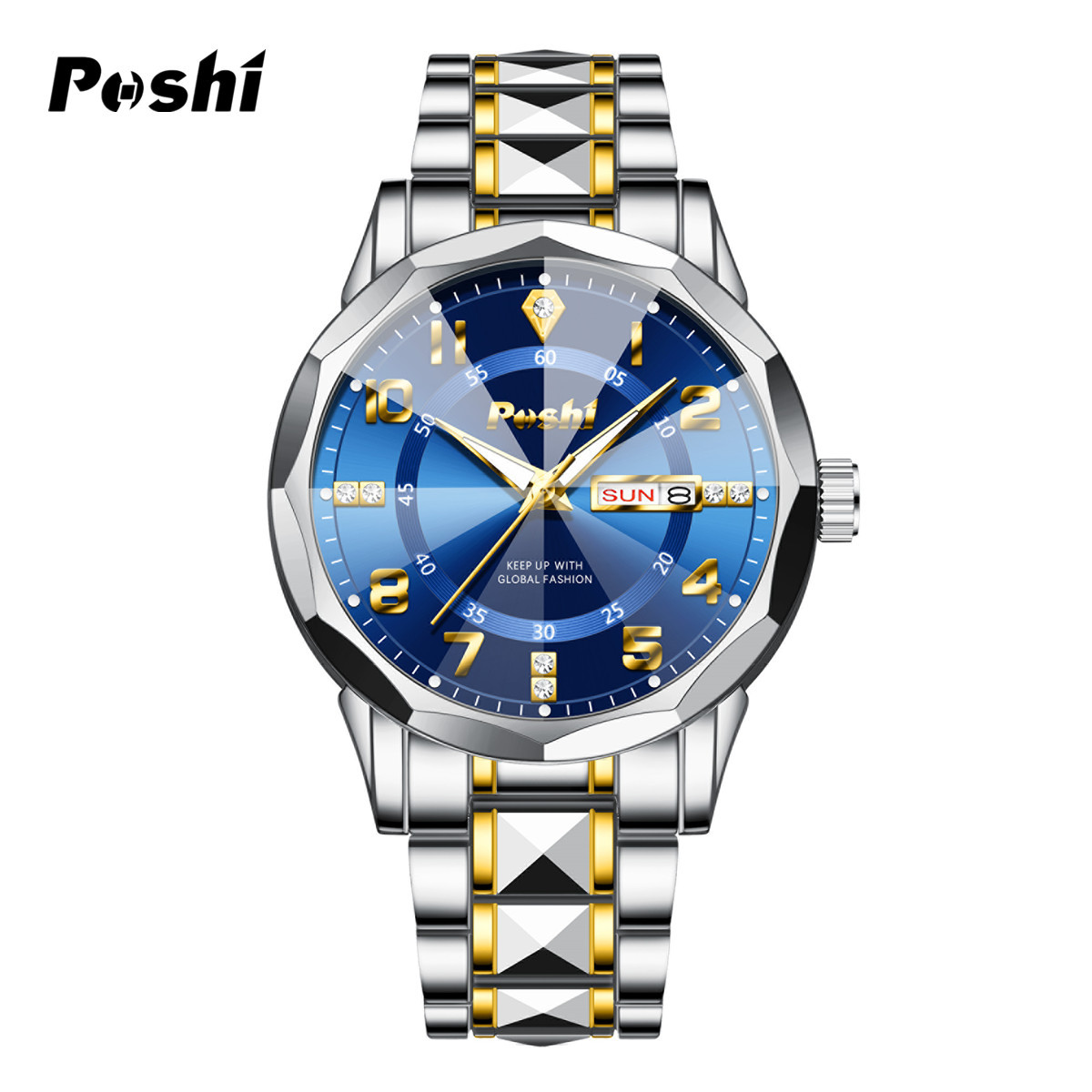 POSHI Watches Reloj de moda para hombre Calendario luminoso Reloj de cuarzo con cinturón de acero Reloj para hombre AliExpress Explosive