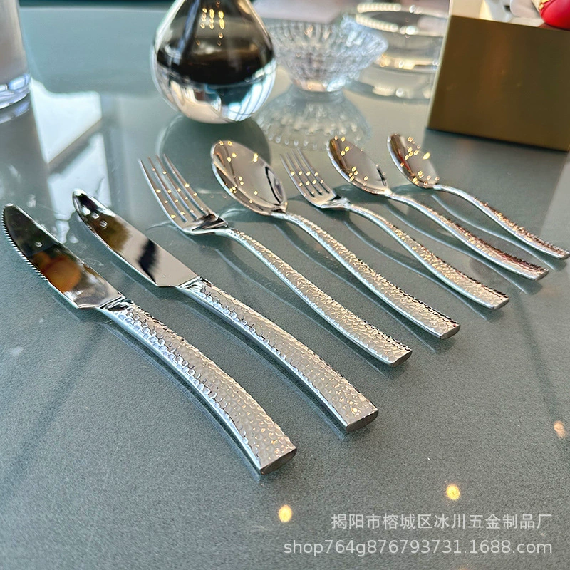 Milan Dream Hammer Pattern] Knife and Fork Spoon Set 304 Stainless Steel Western Restaurant Restaurant Steak Tableware Three-piece Set