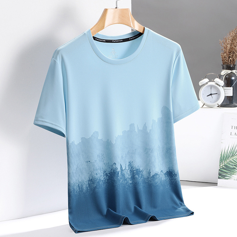Verano fresco delgado transpirable hielo ojo de seda camiseta de manga corta hombre ropa deportiva de secado rápido hombre
