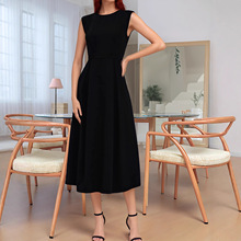 2025年春夏新款亚马逊无袖背心跨境纯色女装收腰气质百搭连长裙女