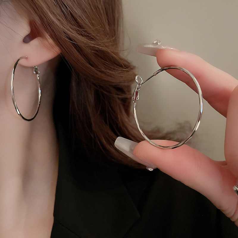 Pendientes ovalados simples de aguja de plata Pendientes de tendencia de personalidad transfronteriza europea y americana Pendientes de diseño de todo fósforo de nicho al por mayor