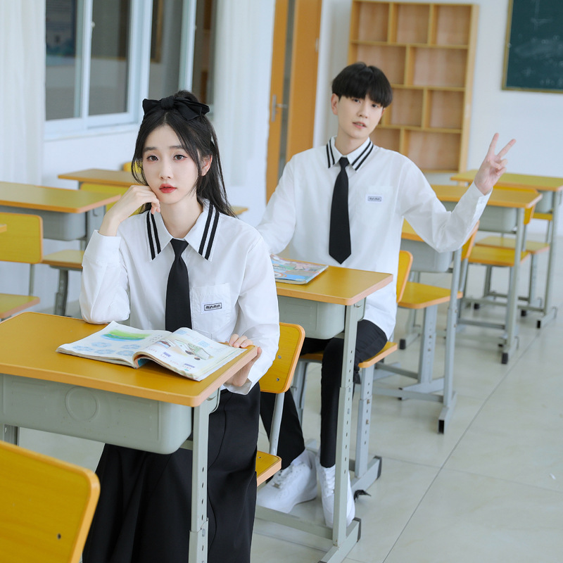 学院风情侣装秋季新款初高中生海军领开学季校运会大合唱衬衫班服