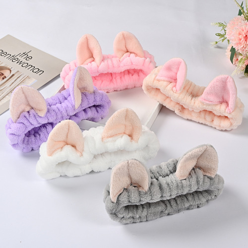 Korean style cat ear headband wholesale yoga sports face wash plush headband cute girls flannel headband