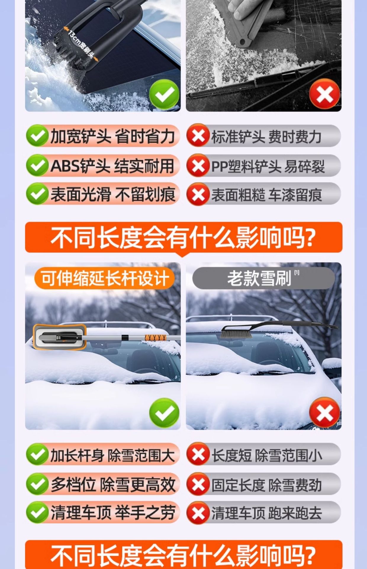 Car Snow Shovel, Snow Sweeper, Snow Brush, Snow Removal Tool, Car Snow Scraper, Ice Scraper, Glass Defrosting Shovel