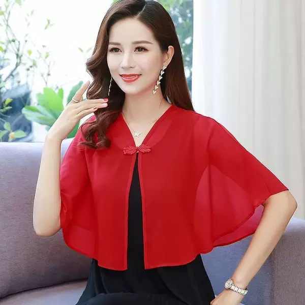 Chiffon Shawl Women's Summer Skirt with Versatile Short Loose Waistcoat Thin Chiffon Sun Protection Cardigan Jacket