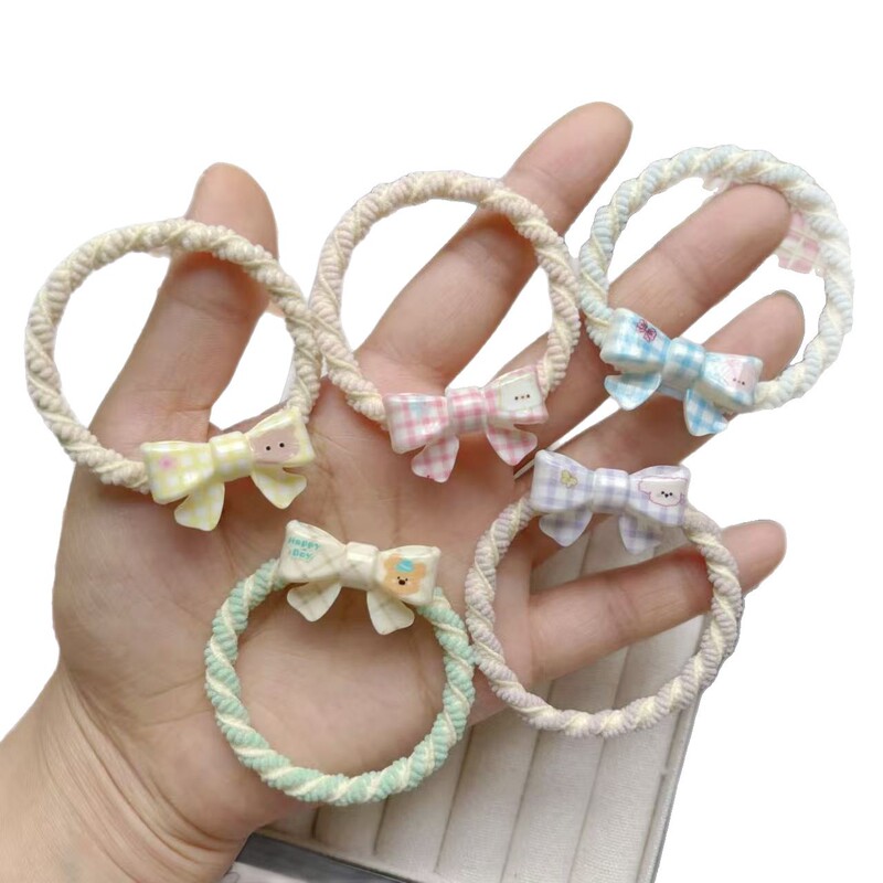 かわいい漫画チェック柄リボンヘアバンドマカロンインガールヘアロープカップル親友甘いヘアアクセサリーヘッドバンド|undefined