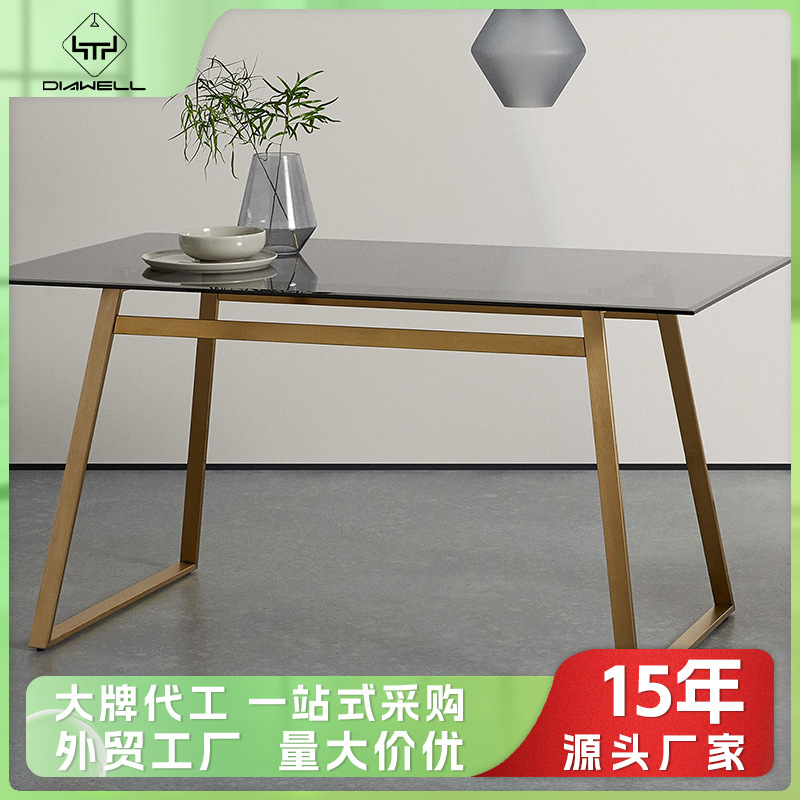 Mesa de comedor de vidrio pequeña mesa doméstica nórdica simple rectangular mesa de comedor de vidrio templado