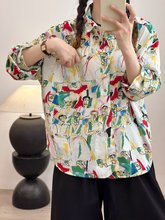 韩版新款 卡通涂鸦印花人头女士宽松长袖衬衫批发潮