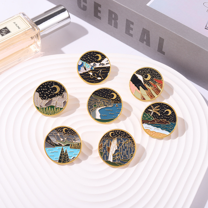 Cartoon Moon Stars Mountains Rivers Series Alloy Brooch display picture 4