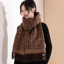 2025年大牌字母围巾女冬季高级感仿羊绒围脖保暖加厚双面流苏披肩