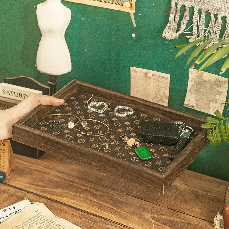 レトロ長方形パレットデスクトップ革アクセサリー展示皿玄関キー収納ボックス新中国風茶皿|undefined