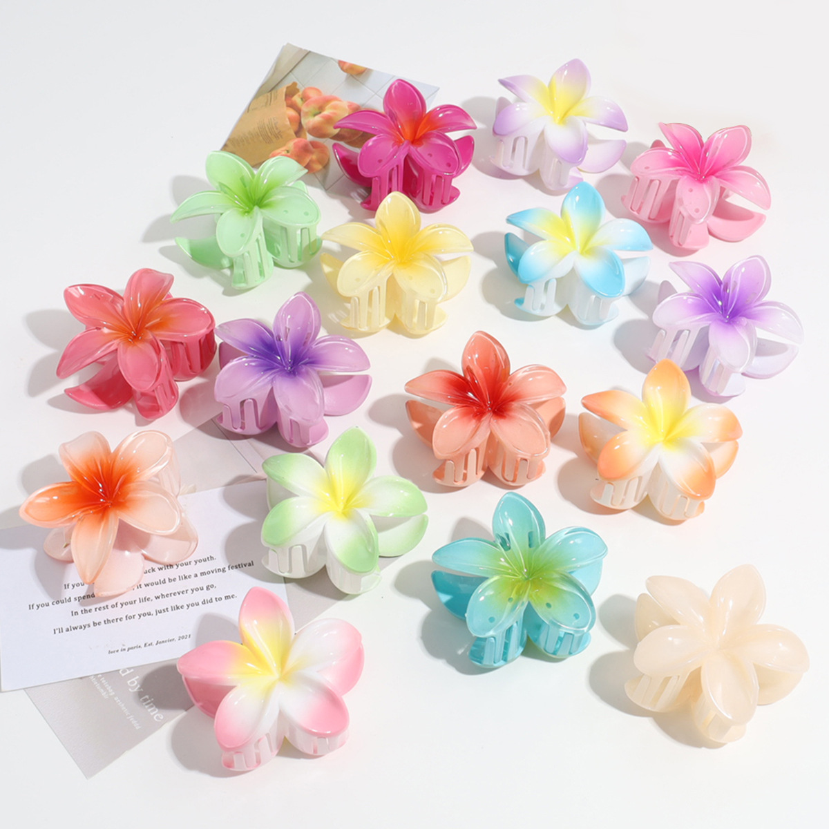 Cross-Border Hot-Selling Pearlescent Hair Accessories, Plumeria Hair Clip Set, Jelly-Colored Flower Shark Clip, Hairpin