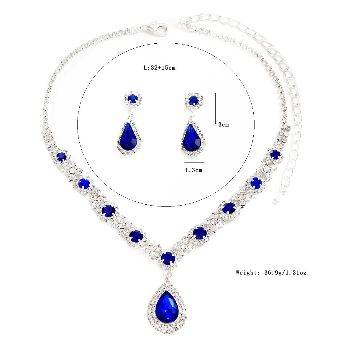 Special Price! Fashionable European and American New Jewelry Wholesale High-End Crystal Gem Water Drop Necklace Earrings Set