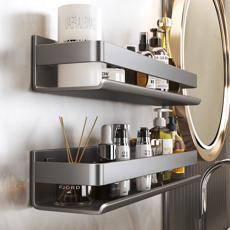 Non-punching Gun Grey Bathroom Rack Bathroom Household Stainless Steel Multifunctional Wall-mounted Storage Rack