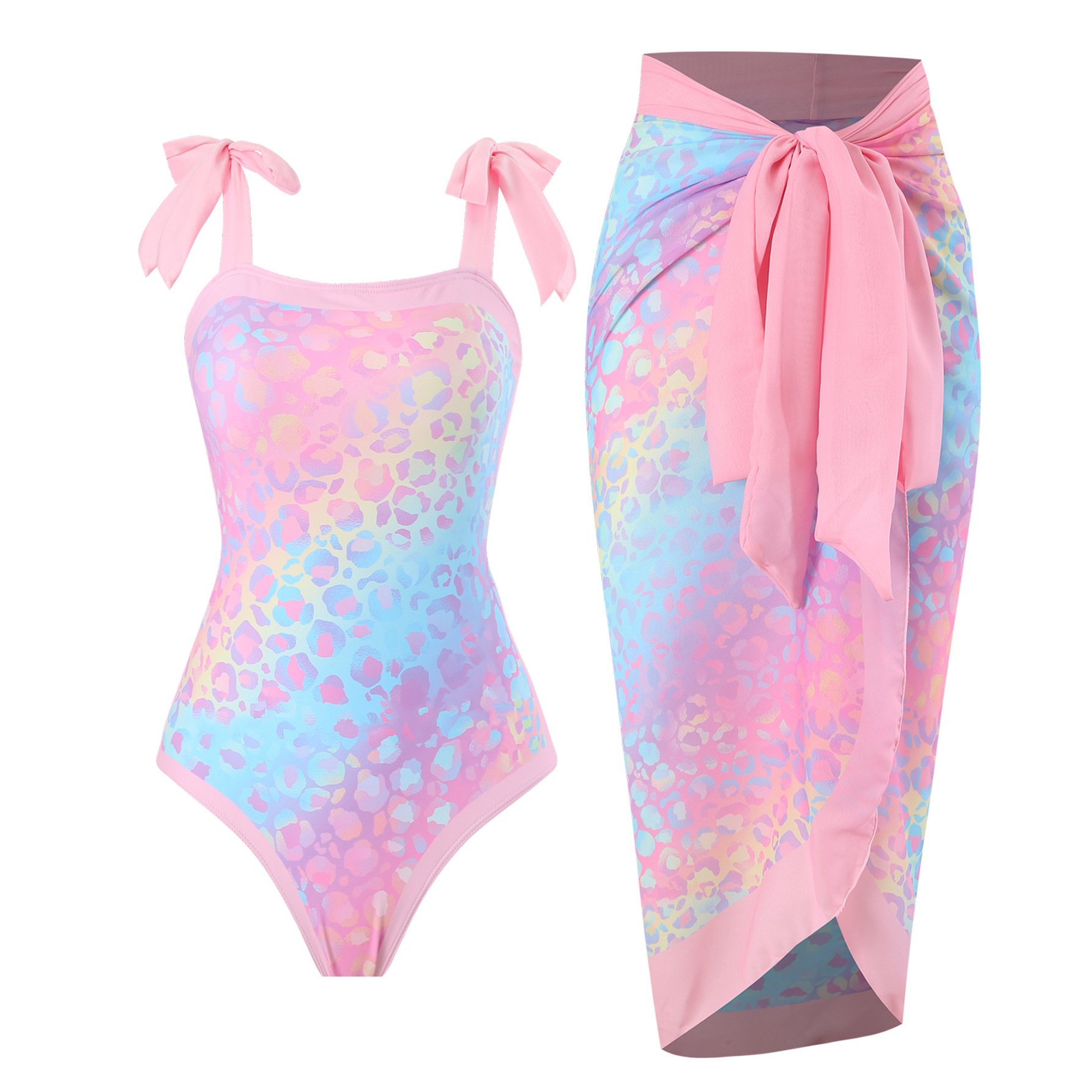 Traje de baño de una pieza estilo europeo y americano para comercio exterior 2024, traje de baño conservador para primavera caliente, protección solar para mujer, cubierta de chifón, ajuste delgado