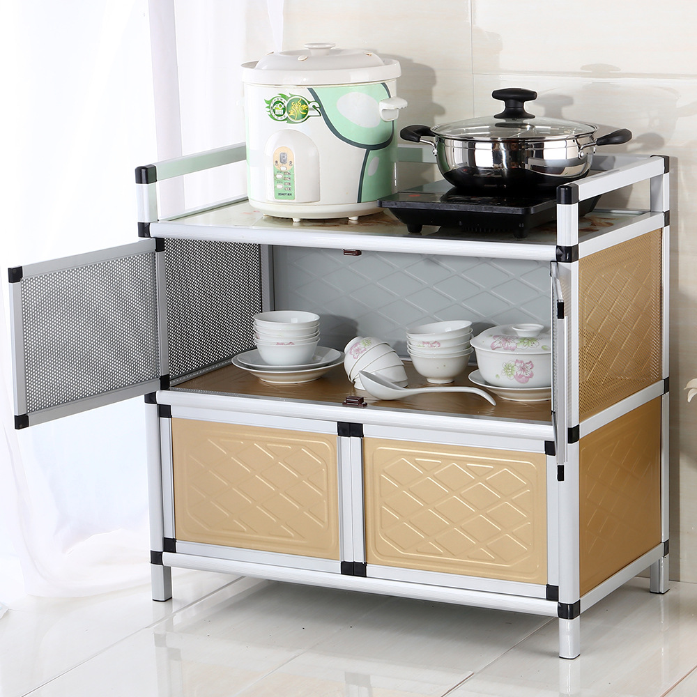 Aluminum Alloy Cupboard Stove Cabinet Economical Simple Cabinet Kitchen Cabinet Stainless Steel Storage Storage Home Assembly