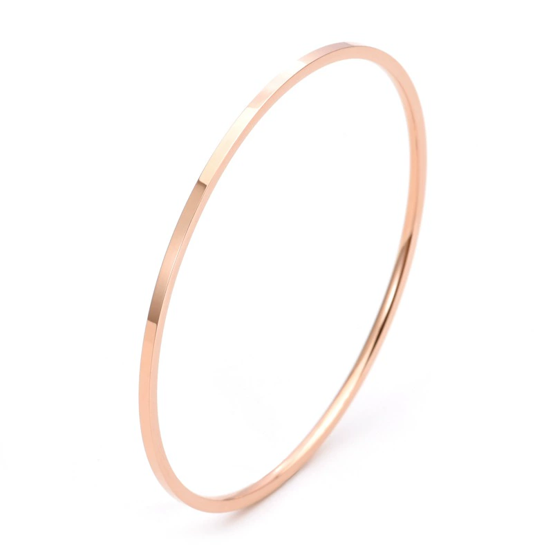 Golden glossy universal bracelet stainless steel, 18 carat, pink gold, 2mm, simple and elegant design