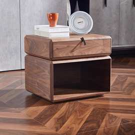 SRKYQ-M669#意式极简风可旋转胡桃木床头柜实木简约卧室胡桃木色